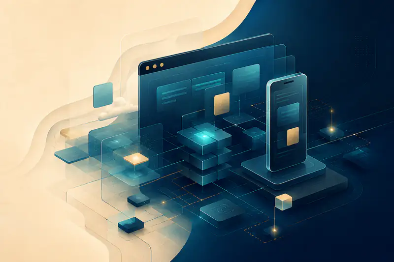 Abstract visual representing mobile app development as a connected operating system