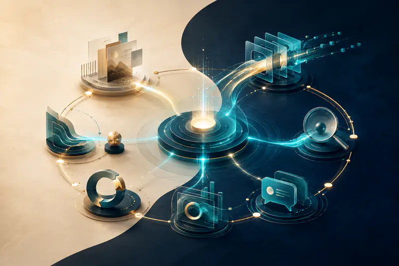 Abstract visual representing social media management as a connected operating system