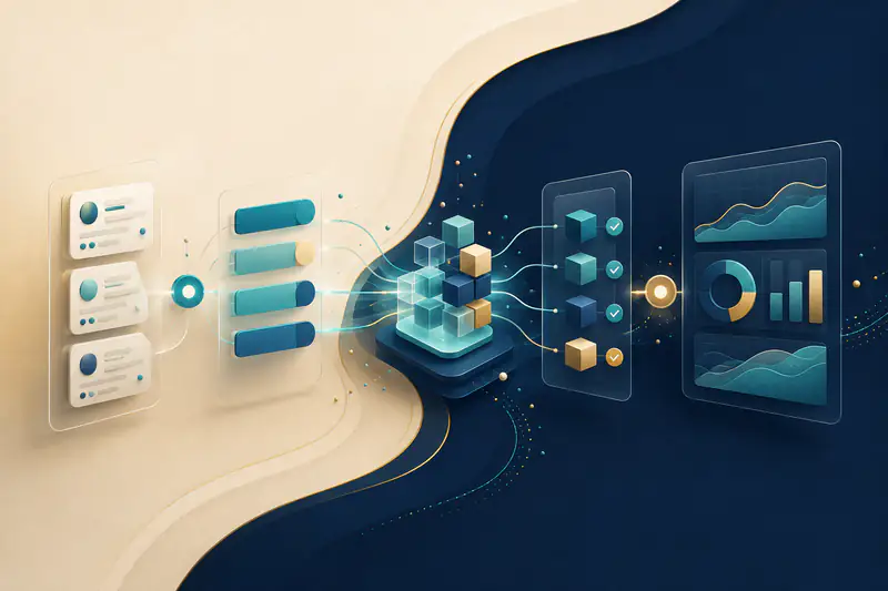 Abstract visual representing custom crm development as a connected operating system